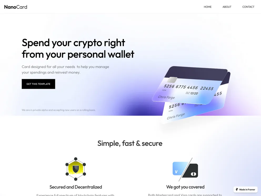 Nanocard Landing Page Website Template screenshot