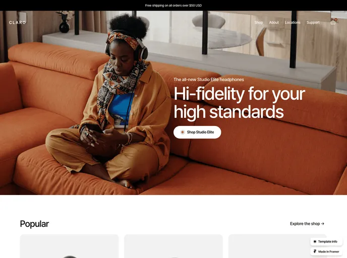Claro - Framer + Shopify Ecommerce screenshot