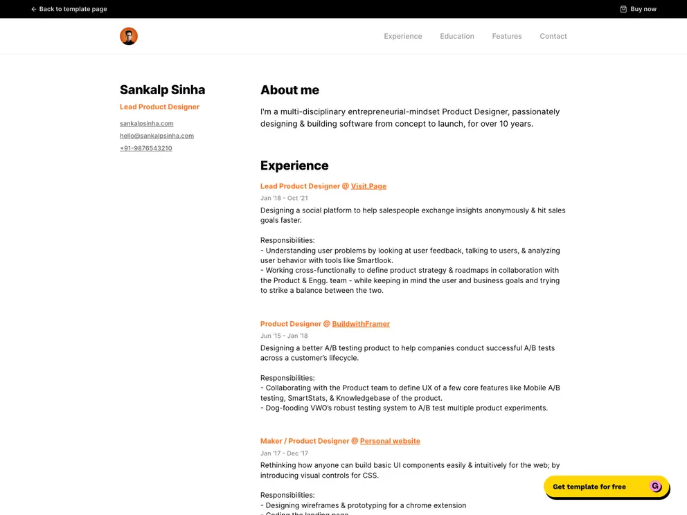 Simple Resumé Website Template screenshot